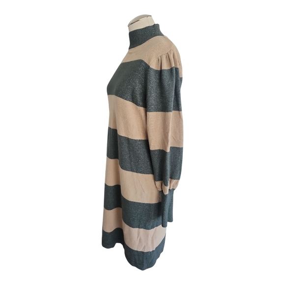 Ann Taylor Cream & Gray Bishop‑Sleeve Turtleneck Sweater Dress – Size L - Picture 8 of 10